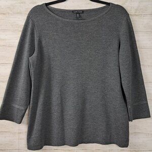 Eileen Fisher Wool Boat Neck Knit Pullover Top 3/4 Sleeve Sweater